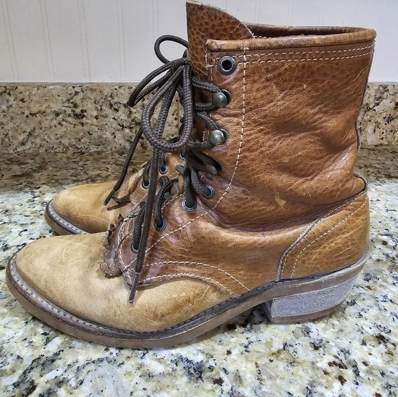 Vintage Oil Resistant Leather Roper Lace Up Boots 6.5 Distressed - Picture 5 of 10